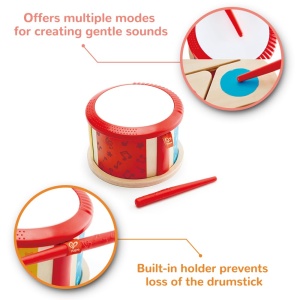 Hape Doppelseitige Holztrommel pentru copii suprafete multiple lemn durabil - Img 4