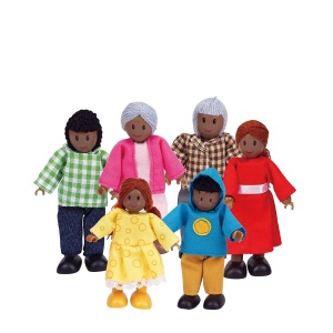 Hape E3501 - Familia de papusi, piele inchisa la culoare