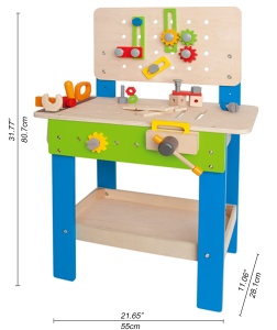 Hape Meister-Werkbench | Banca de instrumente din lemn premiata pentru copii Joc de jucarie Constructie creativa, atelier reglabil pe inaltime de 35 de piese pentru copii mici - Img 4