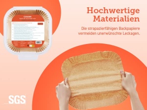 Hartie de copt Cosori pentru friteuza cu aer cald XXL 4-7.3 L, 100 bucati 20 cm, accesorii Airfryer nealbite, tavi de unica folosinta cu acoperire antiaderenta, hartie pergament, compatibila cu friteuzele obisnuite cu aer cald - Img 6