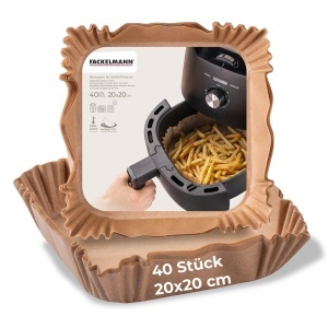 Hartie de copt Fackelmann pentru friteuza cu aer cald, 20x20 cm, 40 bucati, rezistenta la ulei si apa