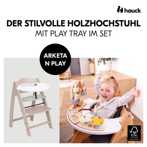 hauck Arketa N Play Whitewashed Mint - Scaun inalt din lemn care creste odata cu copilul inclusiv tabla de joc fara atasament de joaca curea de picioa - Img 2