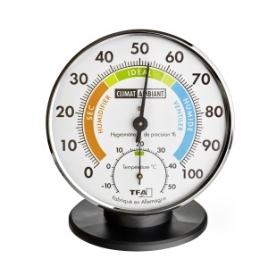 Higrometru analog TFA Dostmann 45.2033.FR, control temperatura si umiditate, argintiunegru