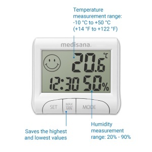 higrometru digital medisana HG 100 termometru de camera contor de umiditate pentru interior afisarea orei pentru un climat interior optim incl functie - Img 5