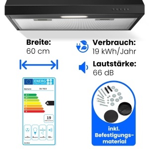 Hota de bucatarie Bomann DU 7613, 60 cm, 222 mh, neagra - Img 2