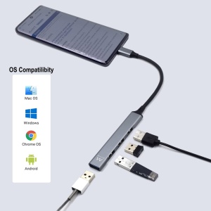 Hub USB C Ewent EW1145, hub de date ultra subtire cu 4 porturi cu 3 porturi USB A 2.0, 1 port USB A 3.2, hub subtire de tip A pentru Macbook Pro/Air, laptop, PS5/PS4 si Mac OS, Windows, Android Aluminiu - Img 5