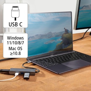 Hub USB C Hama 4 in 1, 1x HDMI 4K, 2x USB-A, 1x USB-C, Aluminiu - Img 6