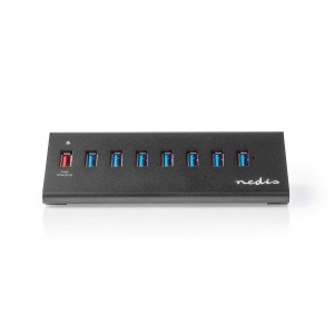 Hub USB NEDIS UHUBUP3810BK - 8 Porturi USB 3.0, Alimentare Externa, Aluminiu - Img 1