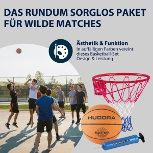 HUDORA Basketball Set Slam It - set de baschet cu cos, baschet marimea 7 si pompa de mana - cos de baschet robust pentru interior si exterior - baschet din cauciuc pentru copii si adulti - Img 6