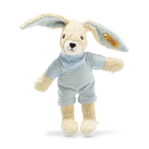 Iepuras de plus Steiff Hoppel 20 cm, din bumbac organic, albastru - Img 2