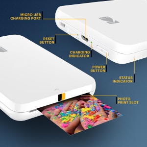 Imprimanta foto pentru smartphone instantanee KODAK Step Slim - Imprimanta foto mobila portabila color subtire - Fotografii adezive de zinc 2x3" - Imprimati dispozitive iOS si Android prin Bluetooth cu aplicatia Fun - Alb - Img 2