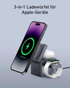 Incarcator 3-in-1 Anker Cube cu MagSafe, 15W, compatibil iPhone, Apple Watch, AirPods - Img 3