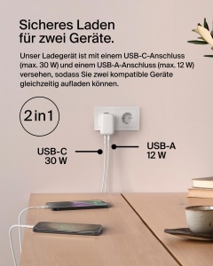 Incarcator Belkin BoostCharge 42W cu 2 porturi USB-C si USB-A, Alb - Img 3