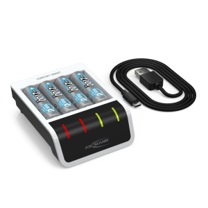Incarcator inteligent ANSMANN Comfort Smart cu 4x AA 2100mAh, USB, Negru