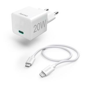 Incarcator rapid Hama, 20W, 1x USB C, 1x Lightning, Alb
