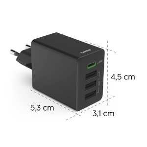 Incarcator rapid Hama 35W 1x USB-C PD 3x USB-A Negru - Img 3