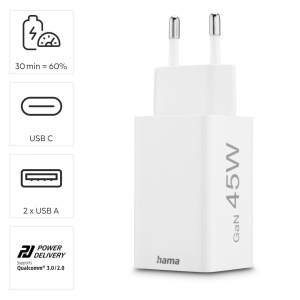 Incarcator rapid Hama, 45W, USB-C si USB-A, alb - Img 6