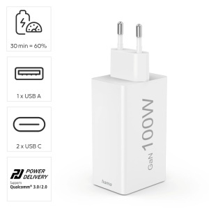 Incarcator rapid Hama USB, 100W, 3 porturi, alb - Img 2