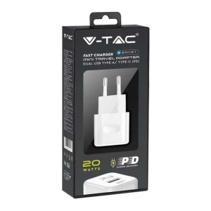 Incarcator rapid V-TAC 20 W USB-C, mini, dual USB pentru iPhone si Samsung - Img 2