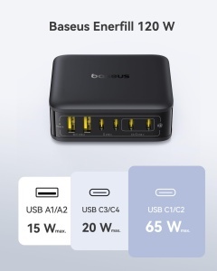Incarcator USB C Baseus 120W, 6-Porturi, Incarcare Rapida 65W, Compact - Img 9