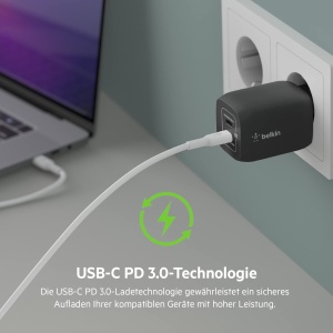 Incarcator USB-C Belkin 65W, 2 porturi, rapid, cu tehnologie GaN, negru - Img 7