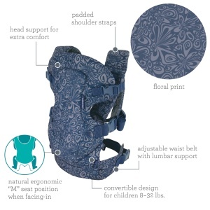 Infantino Flip Advanced 4-in-1 Babytrage Florales Marineblau Ergonomica pentru transport frontal si spate - Img 5
