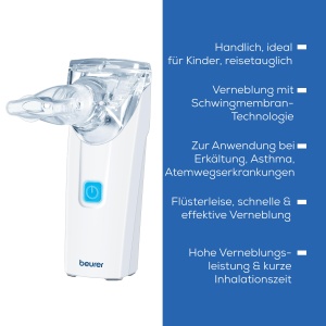 Inhalator Beurer IH 55, nebulizator cu plasa cu tehnologie cu membrana oscilanta, functioneaza cu baterii si silentios, functie de autocuratare, pentru tratarea cailor respiratorii superioare si inferioare, timp scurt de inhalare - Img 7