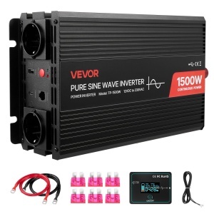 Invertor VEVOR 1500W 12V DC la 230V AC Reine Sinus cu Telecomanda si Porturi USBType-C