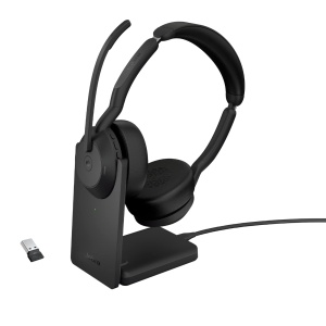 Jabra Evolve2 55 - Casti stereo fara fir cu statie de incarcare Air Comfort - Microfoane cu anulare a zgomotului si ANC - Certificat MS Teams, compatibil cu alte platforme - Negru - Img 1