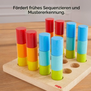 Joc de constructie HABA Zylinder 30 blocuri colorate din lemn, 10 carti model - Img 5