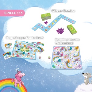 Joc de societate HABA Einhorn Glitzergluck, 9 jocuri pentru 2-4 copii, reguli simple - Img 4