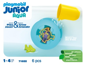 Jucarie de Baie PLAYMOBIL JUNIOR 71688 Roda cu Apa si Baby-Hai Biobazata - Img 4