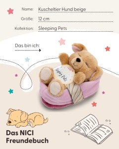 Jucarie de plus NICI Caine 12cm, bej, cu cosulet roz - Img 5