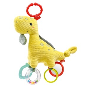 Jucarie interactiva Fehn Activity Dino 051162 pentru bebelusi cu inel de prindere 27 cm