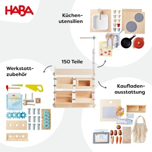 Jucarie multifunctionala HABA Creative Play 3 in 1 - Bucatarie, Magazin si Atelier - Lemn durabil - Img 5