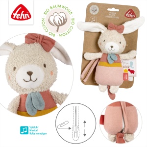 Jucarie muzicala Fehn Mini-Spieluhr Hase fehnNATUR 19 cm melodia Mozarts Wiegenlied bumbac organic - Img 5