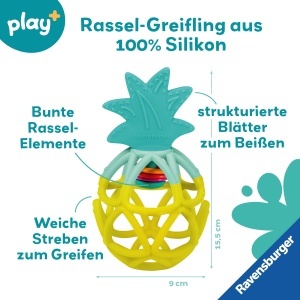 Jucarie pentru bebelusi Ravensburger 4869 Rassel-Greifling Ananas, Silicon, Multicolor - Img 2