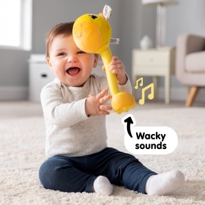 Jucarie senzoriala Lamaze Wacky Giraffe pentru bebelusi cu sunete amuzante si design sigur - Img 2