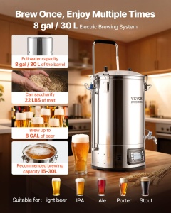 Kit de fabricare bere VEVOR N30, capacitate 30 L, putere 100-2500 W, din otel inoxidabil - Img 2