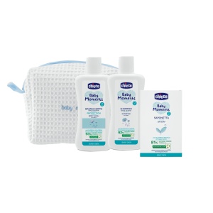Kit de igiena pentru bebelusi Chicco Baby Moments, geanta BeautyBauty cu fermoar, baieti