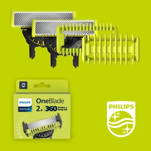 Lame Philips OneBlade 360 - 2x 360 lame de schimb, 1x kit de corp, tundere, coafare si barbierit pe fata si corp, QP624/50 - Img 2
