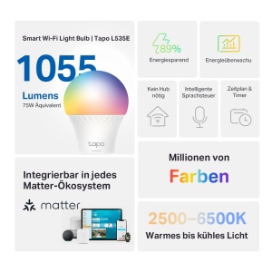 Lampa Alexa Tapo TP-Link L535E E27, certificata mata, 1055 lumeni, bec Wi-Fi inteligent reglabil multicolor, compatibil cu Alexa, Siri sau Google Assistant, programare si cronometru - Img 2