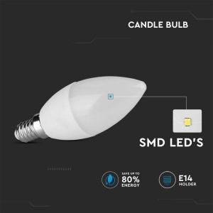 Lampa cu lumanare LED V-TAC, E14, Edison, 3,7 W (echivalent 25 W), 320 lumeni, 4000 K, alb neutru, deschidere fascicul 180deg, eficienta maxima si consum redus de energie, alb - Img 2