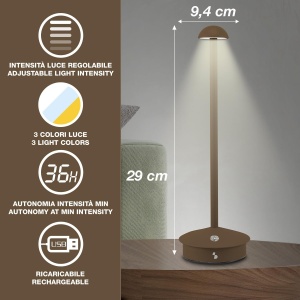 Lampa de birou BEPER P207ILI155, LED reincarcabila, 3 nuante de lumina, USB-C - Img 2