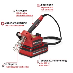 Lampa de lipit Einhell TE-SI 18480 Li E Solo 18V temperatura reglabila 200-480degC LCD - Img 3