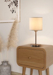Lampa de masa EGLO Pasteri, 40 cm, abajur textil alb, baza nichel mat, E27 - Img 3