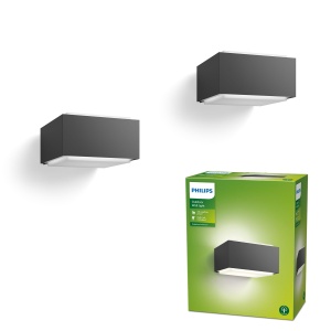 Lampa de perete Philips Hedgehog, 42W, IP44, anthrazit, set 2 bucati