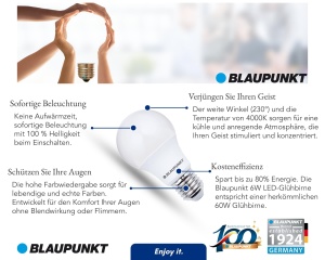 Lampa LED Blaupunkt A60 E27 6W, 600 Lumen, 4000K - Img 6