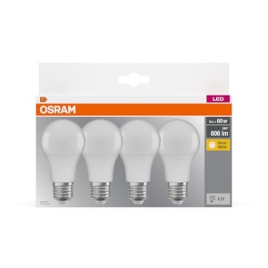 Lampa Osram LED Base Classic A, forma de piston cu baza E27, nereglabila, inlocuieste 60 wati, mat, alb cald - 2700 Kelvin, 4 bucati (1-Pack) - Img 6