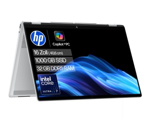 Laptop 2-in-1 HP OmniBook X Flip, 16 3K Touchscreen, Intel Core Ultra 7, 32GB RAM, 1TB, Argintiu